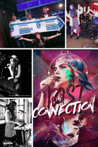 This image shows a compilation of photos of Nazan and her band in various settings, stages, and photoshoots. 