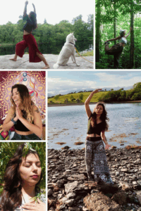 This image shows a compilation of photos of Nazan in her spiritual yoga journey.